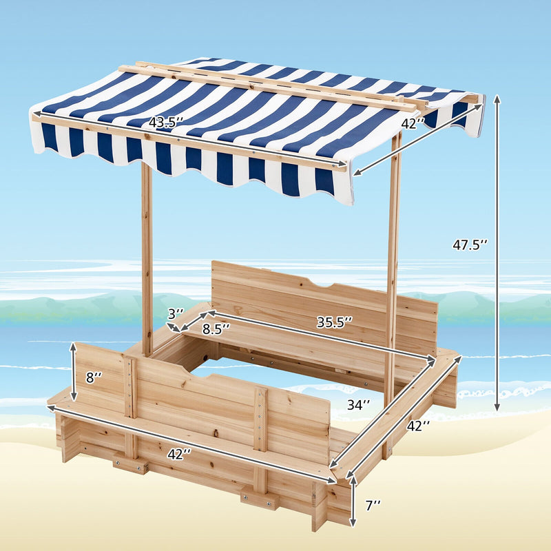 backordered - *Kids Wooden Sandbox with Canopy and Bench Seats-Blue