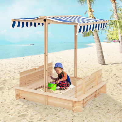 backordered - *Kids Wooden Sandbox with Canopy and Bench Seats-Blue