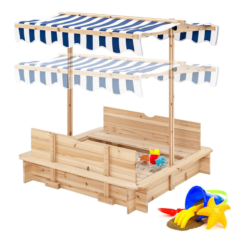 backordered - *Kids Wooden Sandbox with Canopy and Bench Seats-Blue