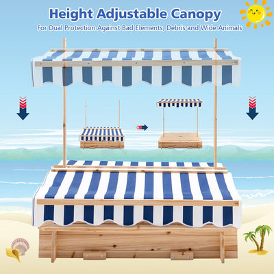 backordered - *Kids Wooden Sandbox with Canopy and Bench Seats-Blue