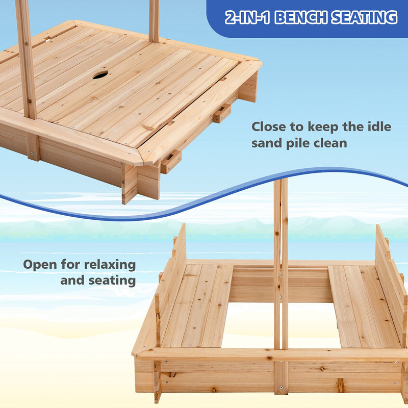 backordered - *Kids Wooden Sandbox with Canopy and Bench Seats-Blue