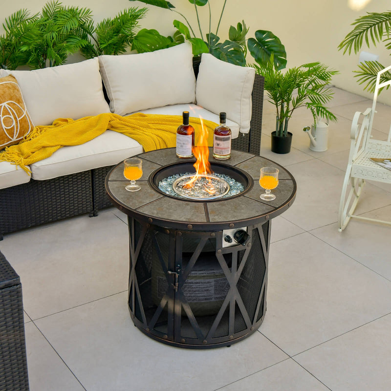 *32 Inch 30000BTU Fire Pit Table with Fire Glasses and PVC Cover