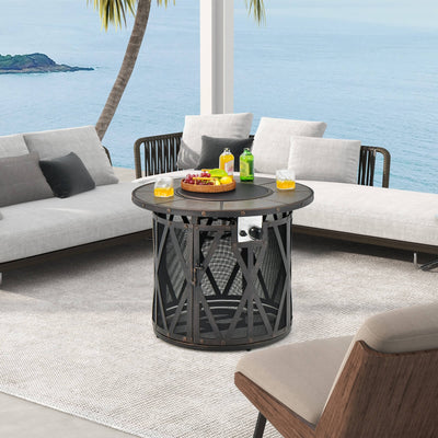 *32 Inch 30000BTU Fire Pit Table with Fire Glasses and PVC Cover