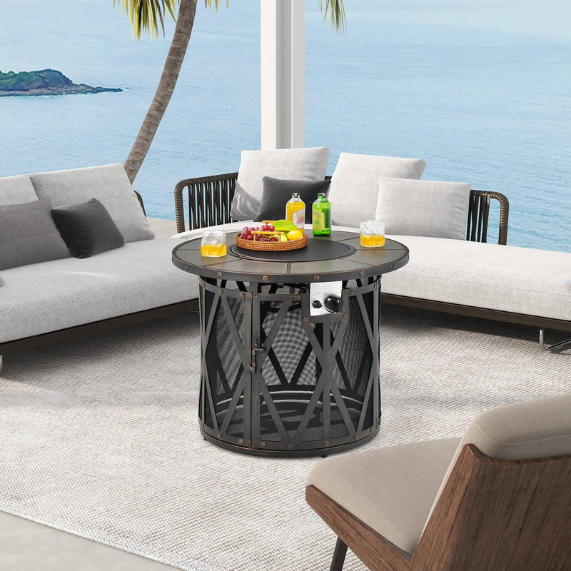 *32 Inch 30000BTU Fire Pit Table with Fire Glasses and PVC Cover