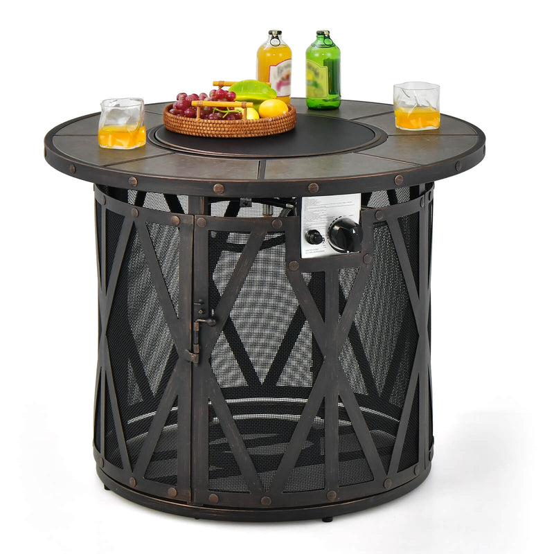 *32 Inch 30000BTU Fire Pit Table with Fire Glasses and PVC Cover