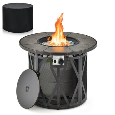 *32 Inch 30000BTU Fire Pit Table with Fire Glasses and PVC Cover