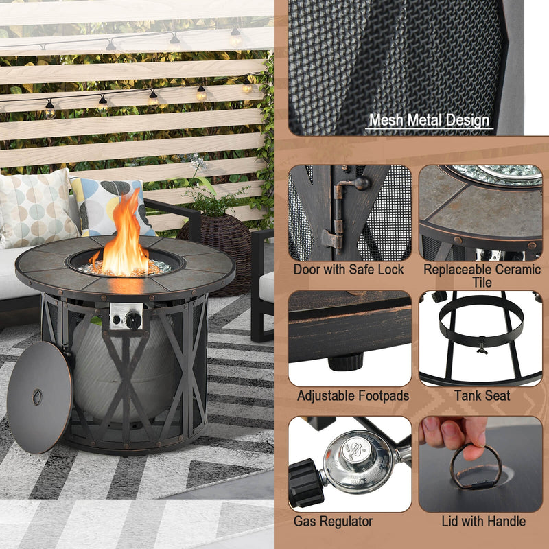 *32 Inch 30000BTU Fire Pit Table with Fire Glasses and PVC Cover