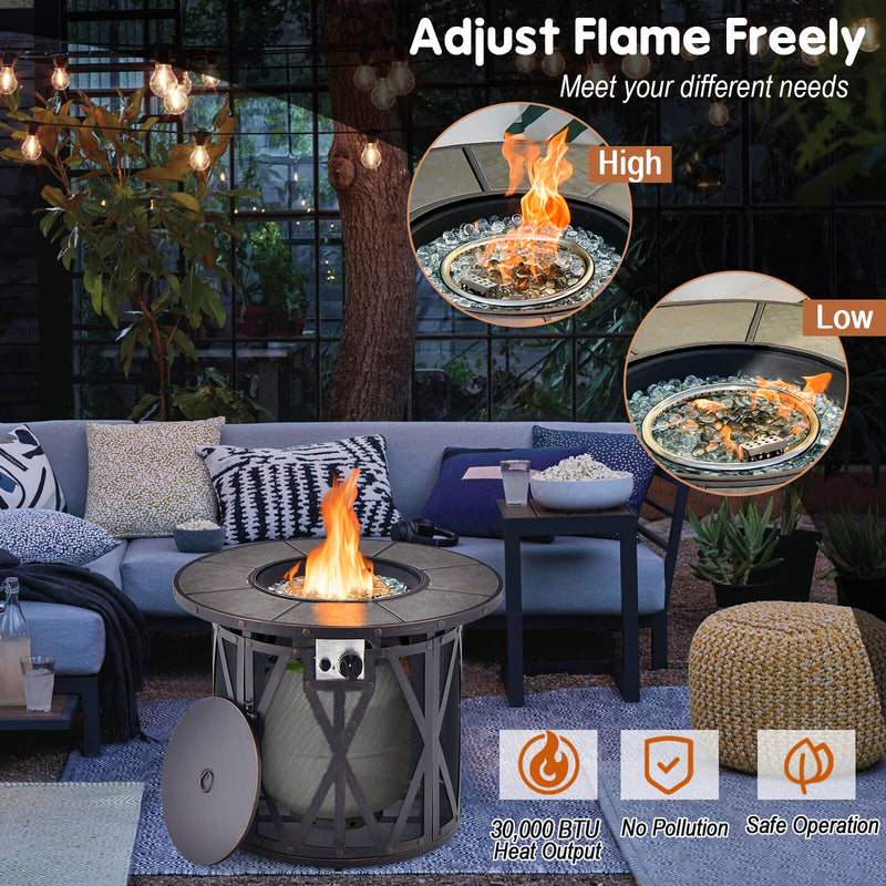 *32 Inch 30000BTU Fire Pit Table with Fire Glasses and PVC Cover