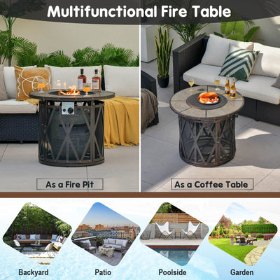 *32 Inch 30000BTU Fire Pit Table with Fire Glasses and PVC Cover