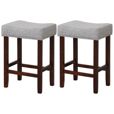 Set of 2 25 Inch Bar Stool with Curved Seat Cushions-Gray