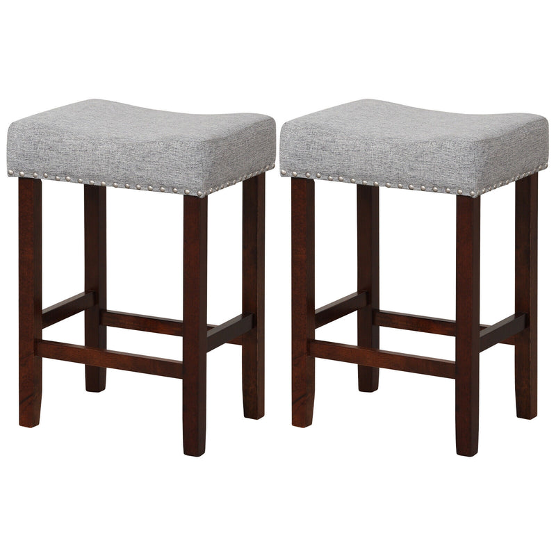 Set of 2 25 Inch Bar Stool with Curved Seat Cushions-Gray