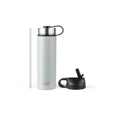 *22 Oz Double-walled Insulated Stainless Steel Water Bottle with 2 Lids and Straw - Gray