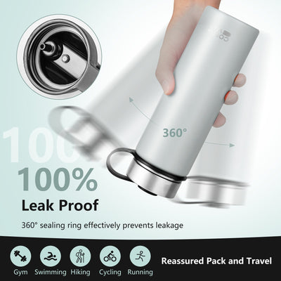 *22 Oz Double-walled Insulated Stainless Steel Water Bottle with 2 Lids and Straw - Gray
