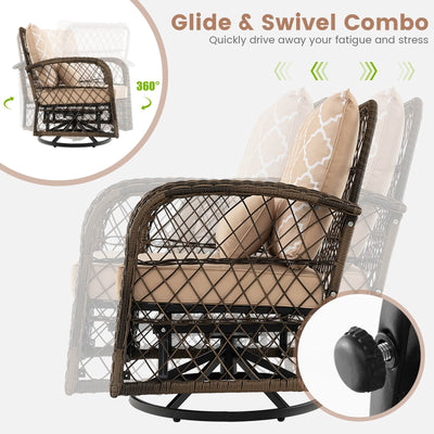 3 Pieces Outdoor Wicker Conversation Set with Tempered Glass Coffee Table-Beige