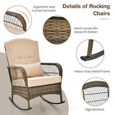 3 Pieces Outdoor Hand-Woven PE Rattan Conversation Set with Tempered Glass Side Table-Beige
