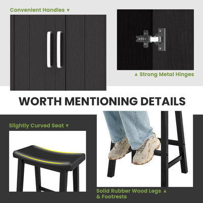 3-Piece Bar Table Set for 2 with 2 Saddle Stools for Dining Room-Black