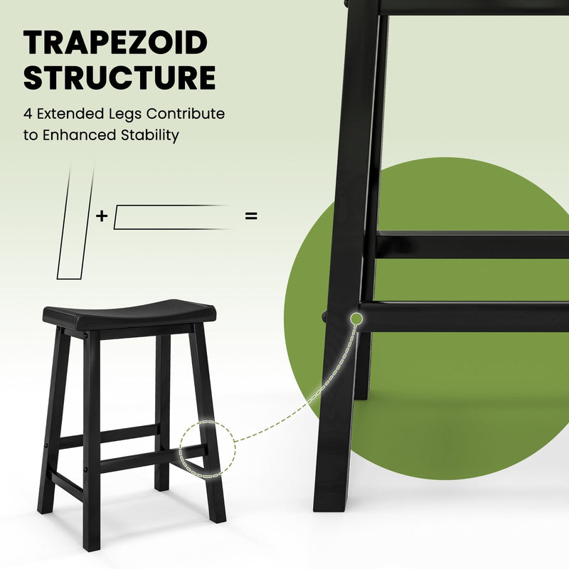 Set of 2 24 Inch Counter Height Stools with Solid Wood Legs-Black