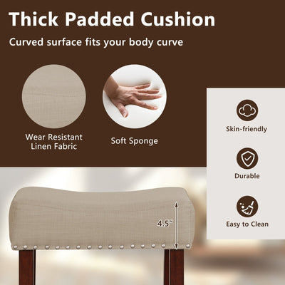 2 Set of 29 Inch Height Upholstered Bar Stool with Solid Rubber Wood Legs and Footrest-Beige