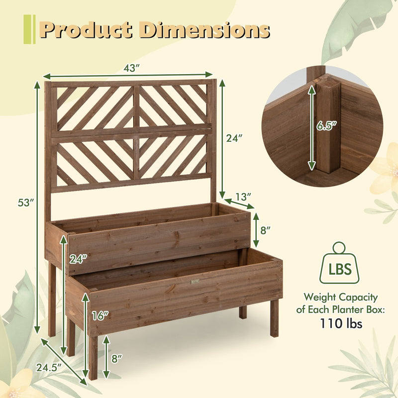 2-Tier Raised Garden Bed with Trellis-Brown