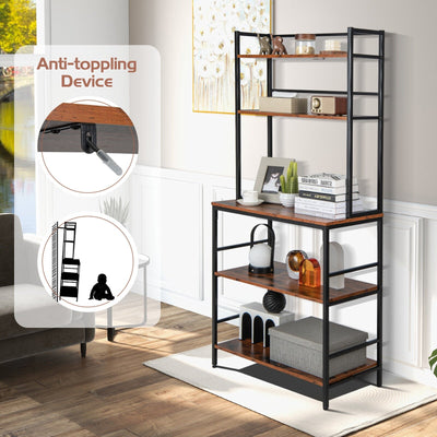 5-Tier Kitchen Bakers Rack with Hutch and Open Shelves-Rustic Brown
