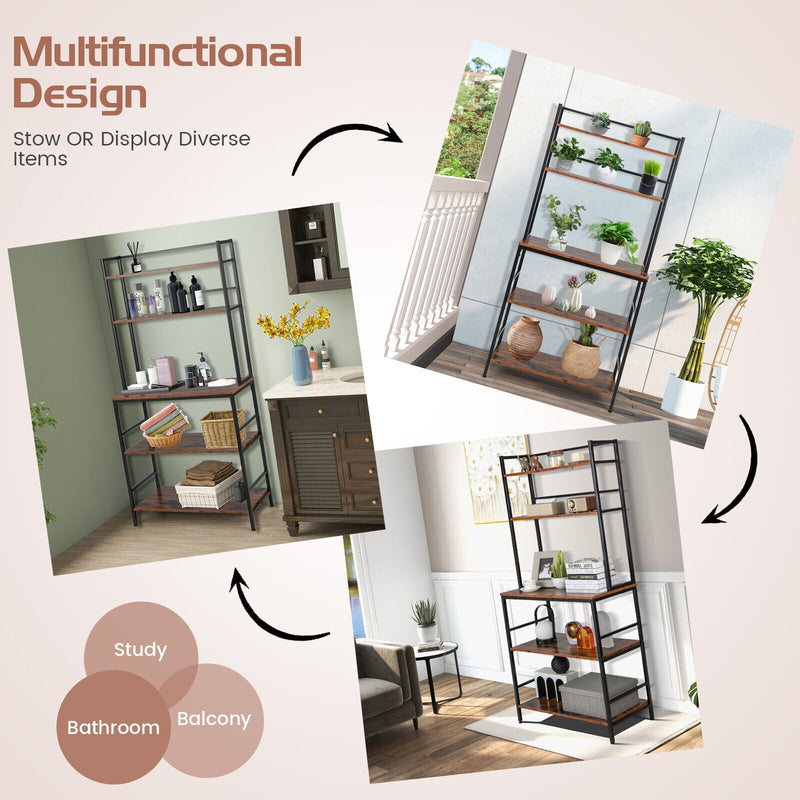 5-Tier Kitchen Bakers Rack with Hutch and Open Shelves-Rustic Brown