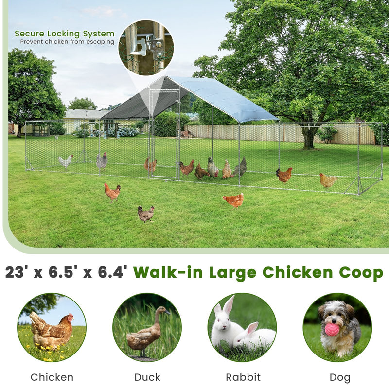 Large Walk-in Metal Chicken Coop with Cover for Farm Backyard