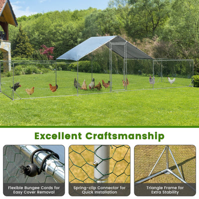 Large Walk-in Metal Chicken Coop with Cover for Farm Backyard