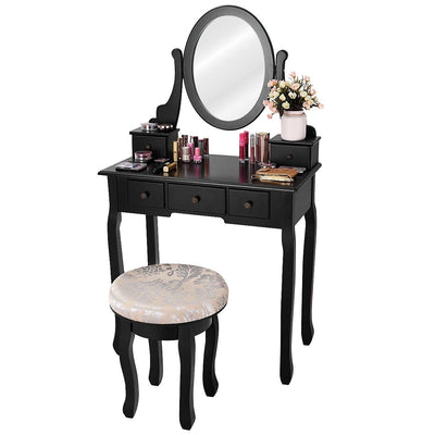 Vanity Makeup Table Set Bedroom Furniture with Padded Stool-Black