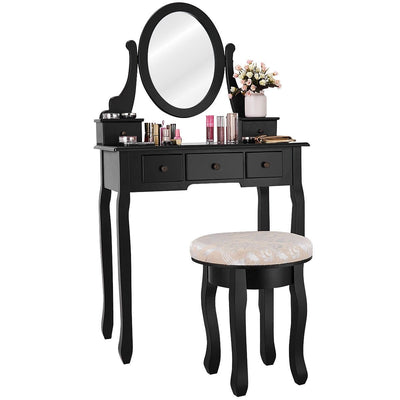 Vanity Makeup Table Set Bedroom Furniture with Padded Stool-Black