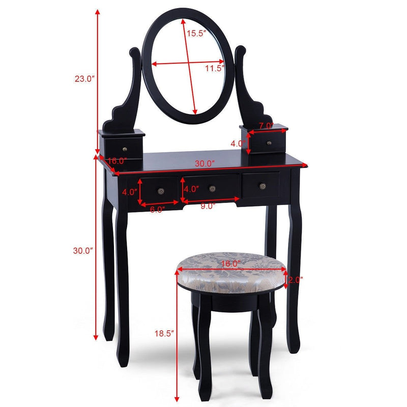 Vanity Makeup Table Set Bedroom Furniture with Padded Stool-Black