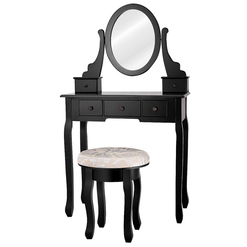 Vanity Makeup Table Set Bedroom Furniture with Padded Stool-Black