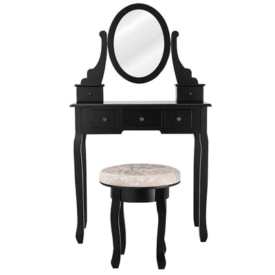 Vanity Makeup Table Set Bedroom Furniture with Padded Stool-Black