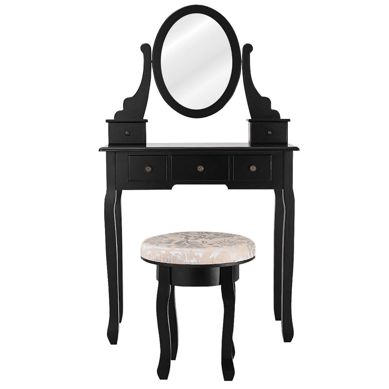 Vanity Makeup Table Set Bedroom Furniture with Padded Stool-Black