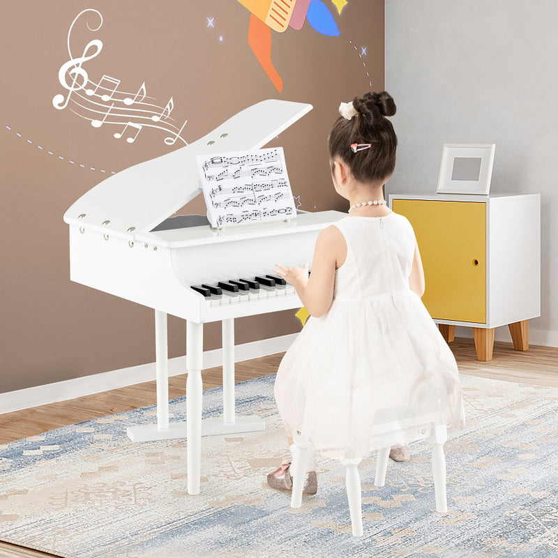 *30-Key Kids Piano Keyboard Toy with Bench Piano Lid and Music Rack - White