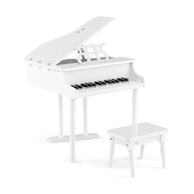 *30-Key Kids Piano Keyboard Toy with Bench Piano Lid and Music Rack - White