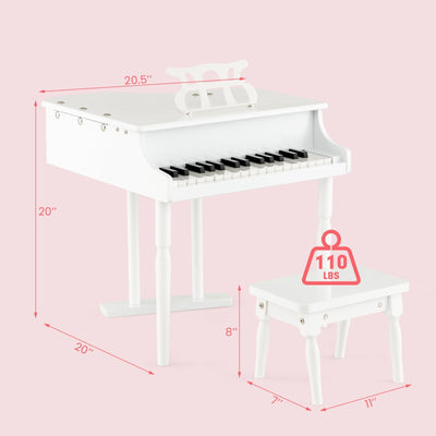 *30-Key Kids Piano Keyboard Toy with Bench Piano Lid and Music Rack - White