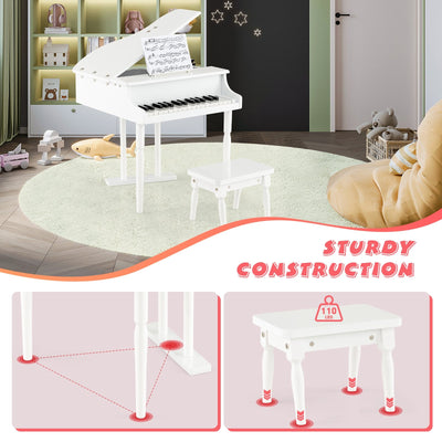 *30-Key Kids Piano Keyboard Toy with Bench Piano Lid and Music Rack - White