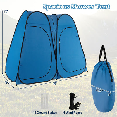 *Oversized Pop Up Shower Tent with Window Floor and Storage Pocket - Blue