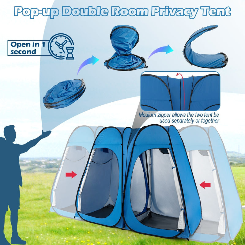 *Oversized Pop Up Shower Tent with Window Floor and Storage Pocket - Blue