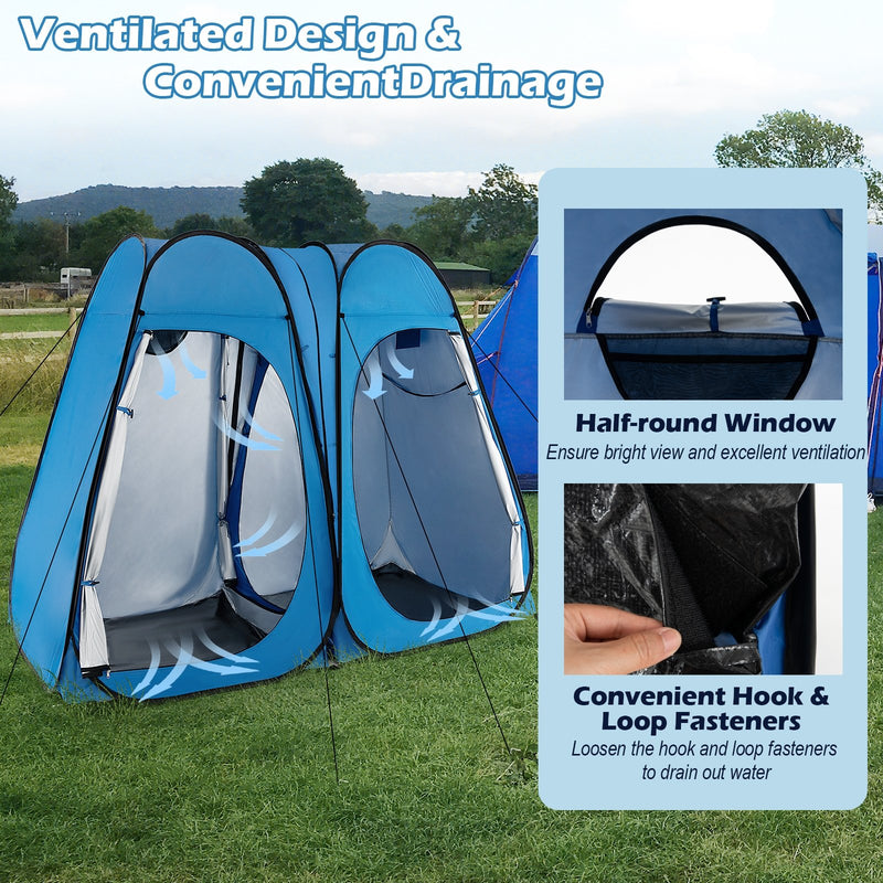 *Oversized Pop Up Shower Tent with Window Floor and Storage Pocket - Blue