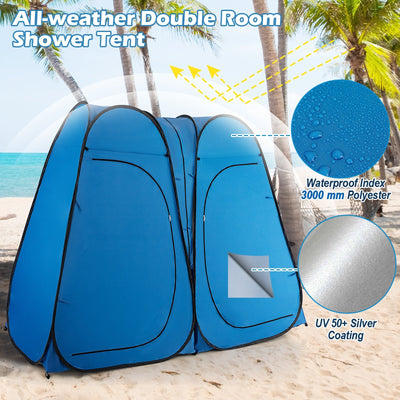 *Oversized Pop Up Shower Tent with Window Floor and Storage Pocket - Blue
