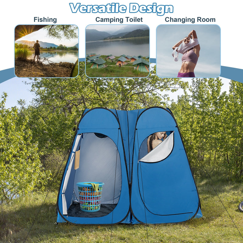 *Oversized Pop Up Shower Tent with Window Floor and Storage Pocket - Blue