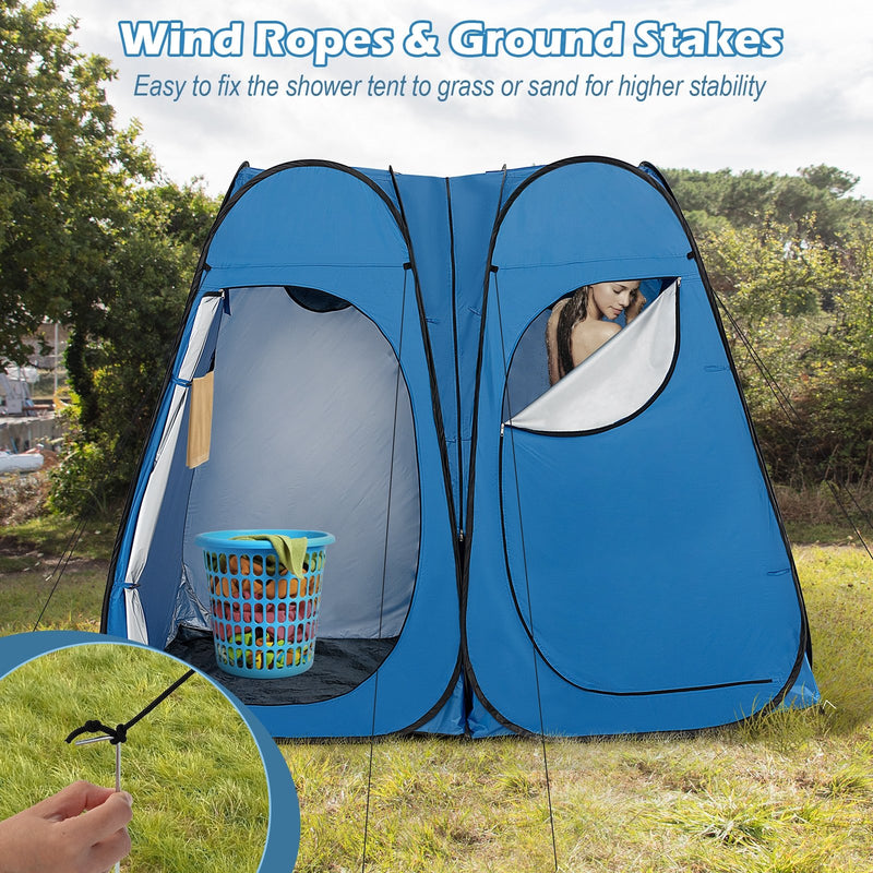 *Oversized Pop Up Shower Tent with Window Floor and Storage Pocket - Blue