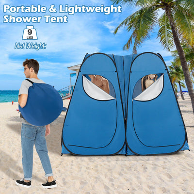 *Oversized Pop Up Shower Tent with Window Floor and Storage Pocket - Blue