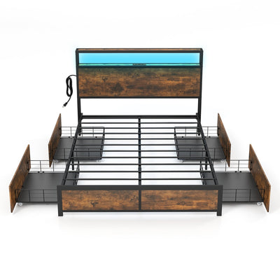 *Full/Queen Size Bed Frame with Smart LED Lights and Storage Drawers - Full Size