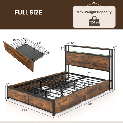 *Full/Queen Size Bed Frame with Smart LED Lights and Storage Drawers - Full Size
