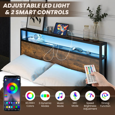 *Full/Queen Size Bed Frame with Smart LED Lights and Storage Drawers - Full Size