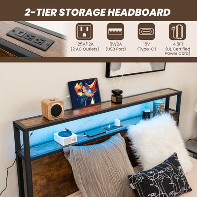 *Full/Queen Size Bed Frame with Smart LED Lights and Storage Drawers - Full Size