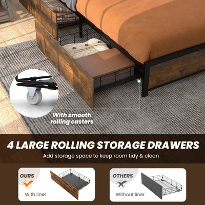 *Full/Queen Size Bed Frame with Smart LED Lights and Storage Drawers - Full Size