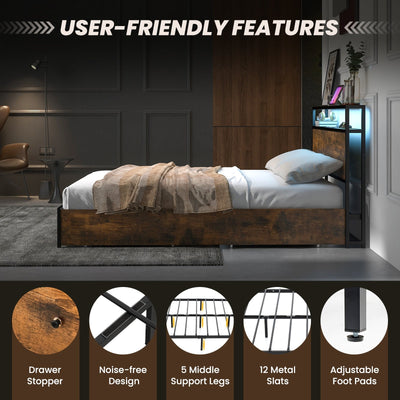 *Full/Queen Size Bed Frame with Smart LED Lights and Storage Drawers - Full Size